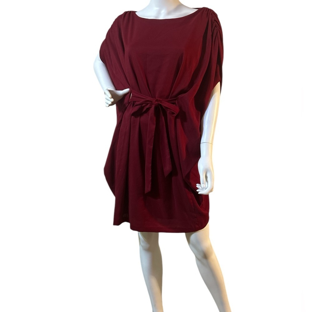 Chequer Brick Red Satin Butterfly Dress w/belt​